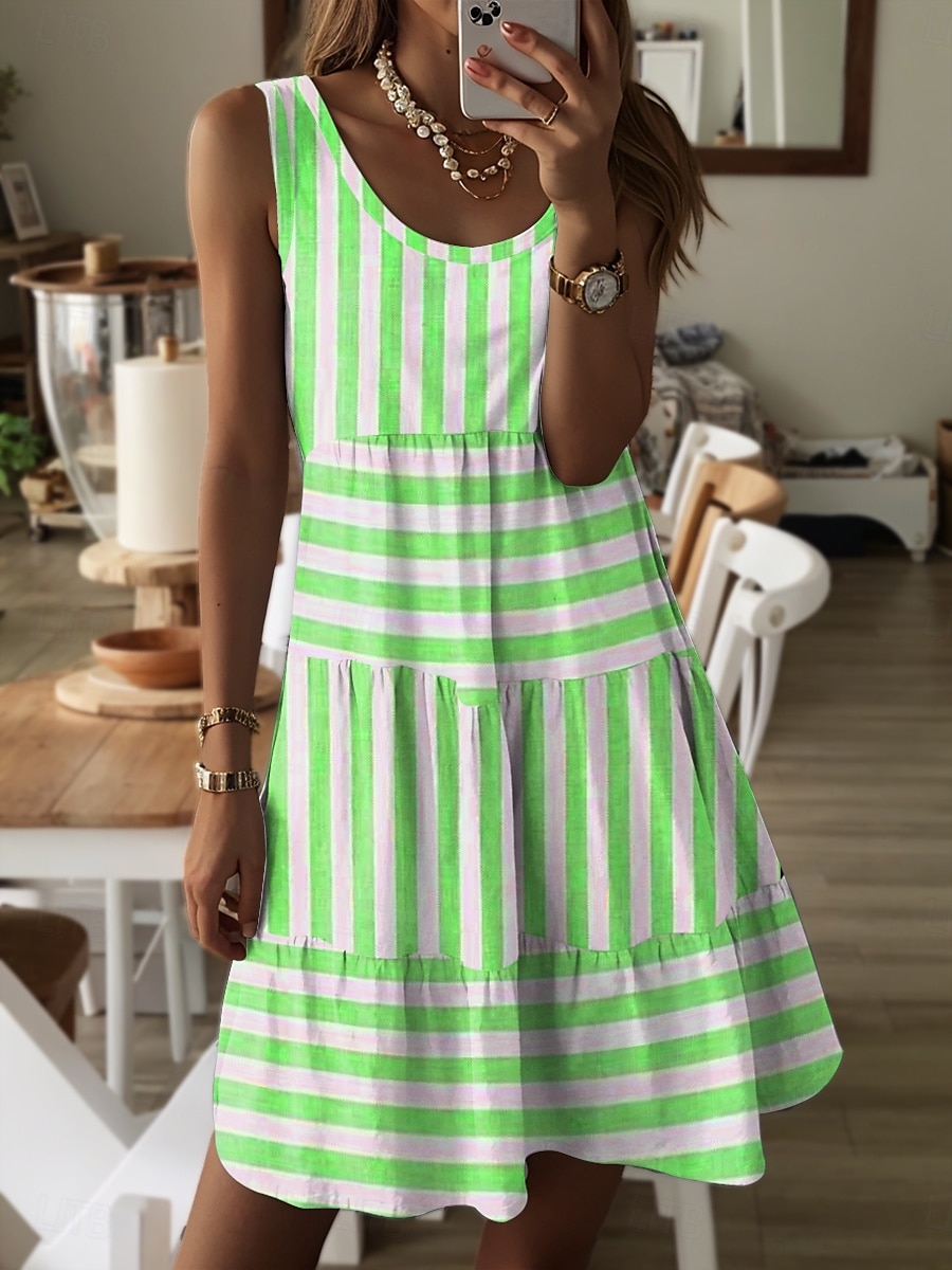 Women's Mini Dress A Line Dress Summer Dress Vacation Casual Daily Regular Fit Geometric Sleeveless Crew Neck Pink Blue Green Summer 2025 - $28.99 –P5