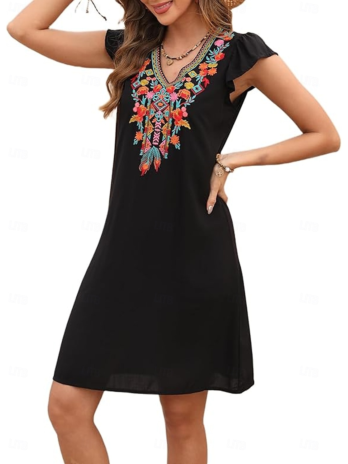 Women's Mini Dress Casual Dress Fashion Modern Elegant Dress Cap Sleeve Wedding Daily Date Regular Fit Floral Embroidery Sleeveless V Neck Black White Orange Summer 2025 - $27.99 –P9