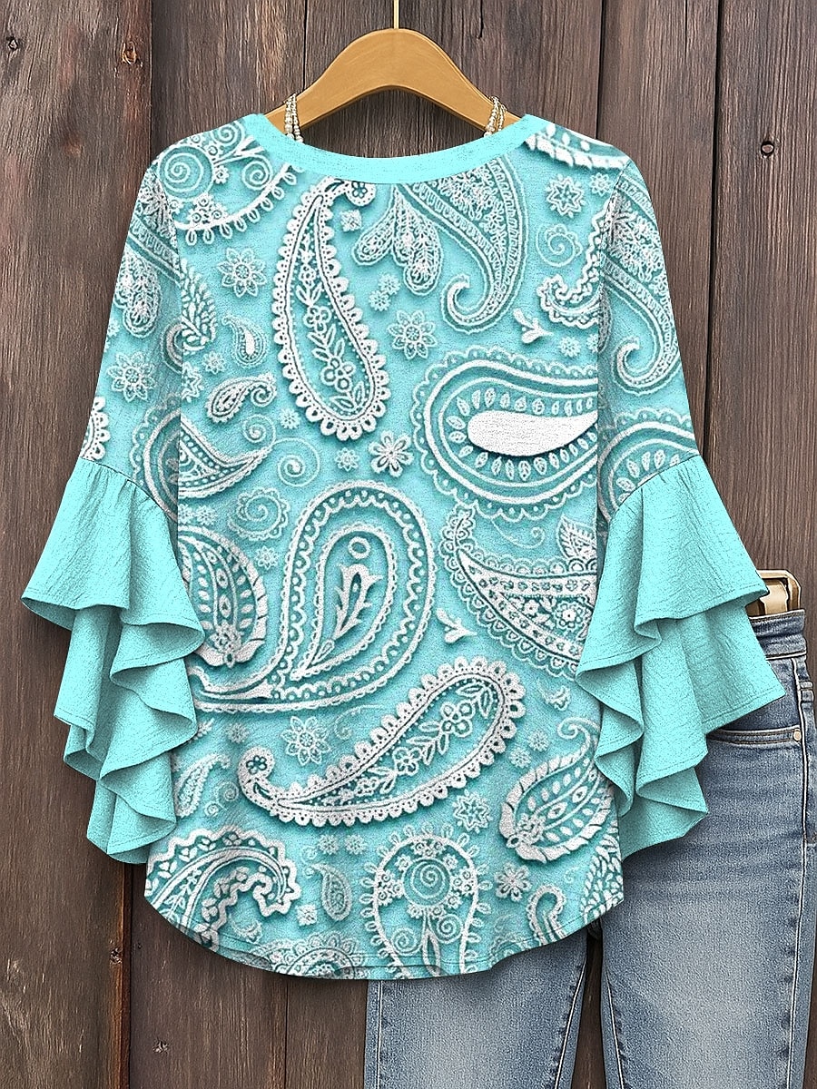 Dame Bluse Grafisk Paisly Daglig Stilfull Fritid 3/4 ermer V-hals Vanlige topper Daglig Ferie Ferieklær Trykt mønster Blå Lilla Grønn Kakifarget Sommer Vår 2025 - $29.99 –P2