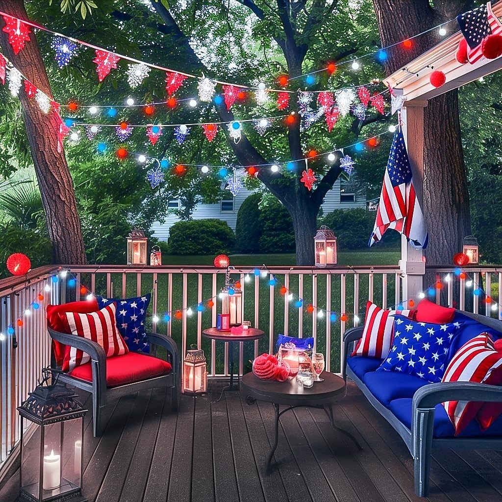 1 Pc 33FT-100 LED Patriotic String Lights July 4th Independence Day Red Blue White Ball Decorative LED String Patriotic Gathering Party Atmosphere 8 Function Remote Control Waterproof Battery Box 2025 - $15.99 –P10