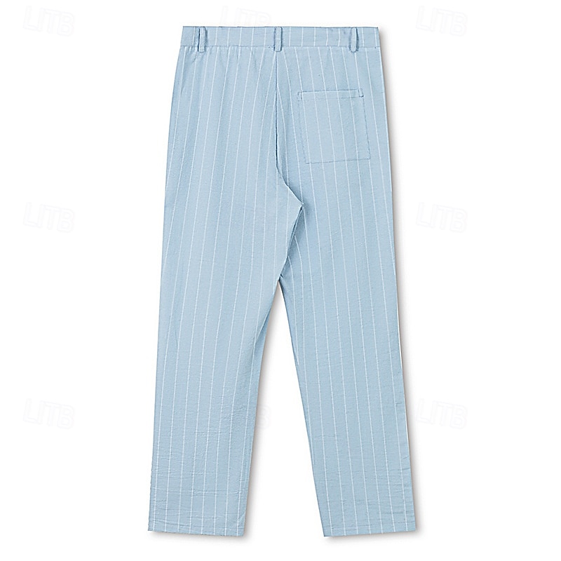 Herren Leinenhosen Hose Sommerhose Gerader Schnitt Gestreift Komfort Atmungsaktiv Volle Länge Party Geschäft Strand Urlaub Mode Schwarz Weiß 2025 - $23.99 –P7
