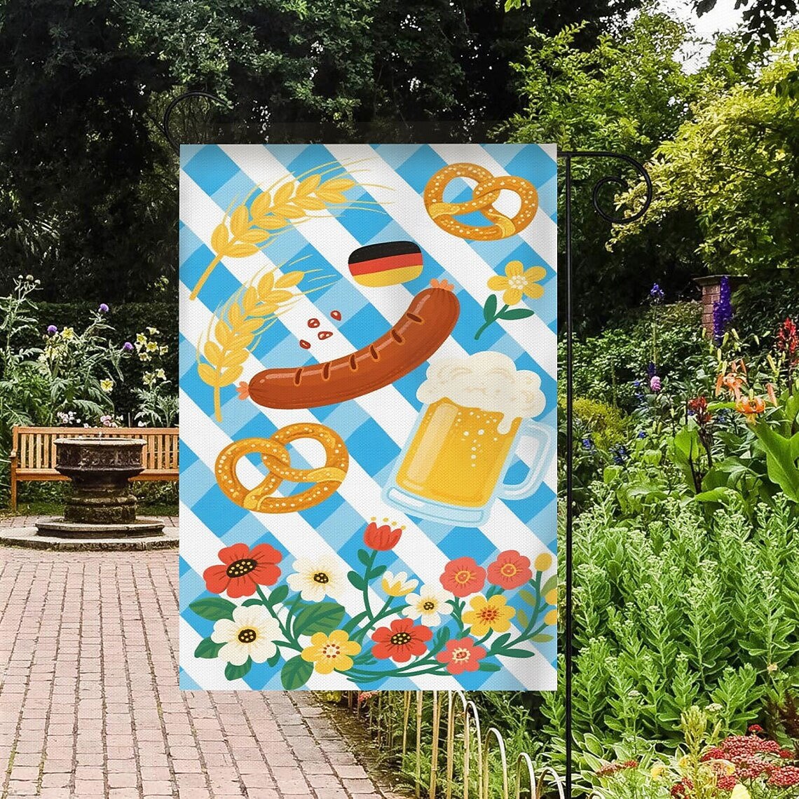 Oktoberfest Gartenflagge Deutsches Bayerisches 12 x 18 Zoll Gartenflaggen kleine Gartenflaggen für draußen Außenfahnen Bierdesign weiß blau kariert Feiertagsgartenflaggen 2025 - $7.99 –P3