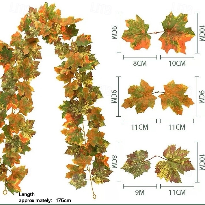Fall Artificial Maple Leaf Garland, Halloween and Thanksgiving Harvest Vine Decoration, Realistic Faux Autumn Leaves for Indoor and Outdoor Use 2025 - $12.99 –P8