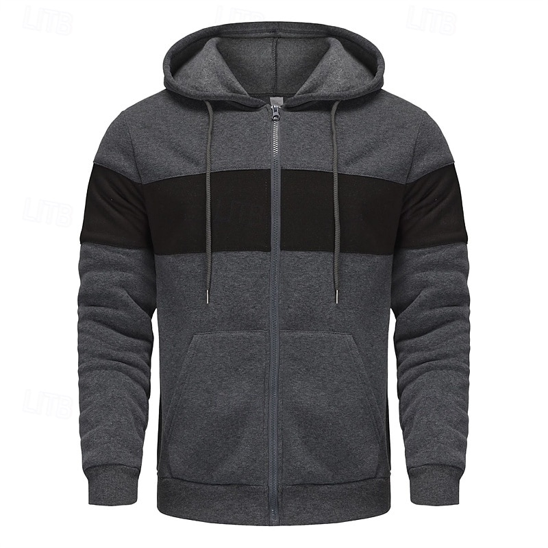 Per uomo Felpa con cappuccio Felpa con cappuccio a zip intera Rosso e nero Nero Rosso Grigio chiaro Grigio scuro Con Cappuccio Blocco di colori Patchwork Sport & Outdoor Quotidiano Ferie Poliestere del 2025 a $23.99 –P9