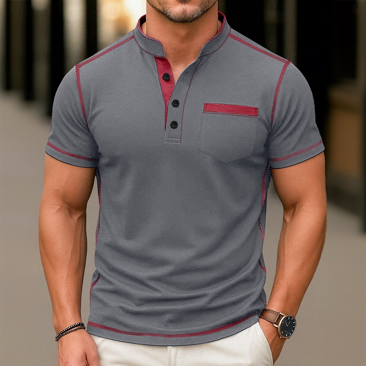 Ανδρικά Πουκάμισο Henley Κοντομάνικα Henley Top Κοντομάνικο Συμπαγές Χρώμα Σκέτο Μονόχρωμη Μοντέρνα Υψηλής Ποιότητας Καθημερινό Μπλοκ χρωμάτων Κουμπιά Σκέτο Χένλι ΕΞΩΤΕΡΙΚΟΥ ΧΩΡΟΥ Causal Καθημερινά 2025 - $23.99 –P8