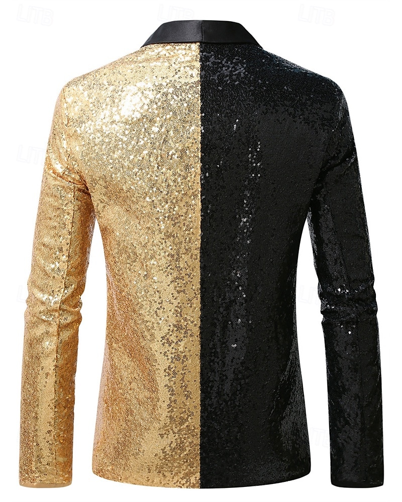 Herren Blazer Geschäft Cocktailparty Hochzeitsfeier Mode Lässig Frühling Herbst Polyester Farbblock Tasche Knöpfe Bequem Einreihig Blazer Gold 2025 - $58.99 –P3