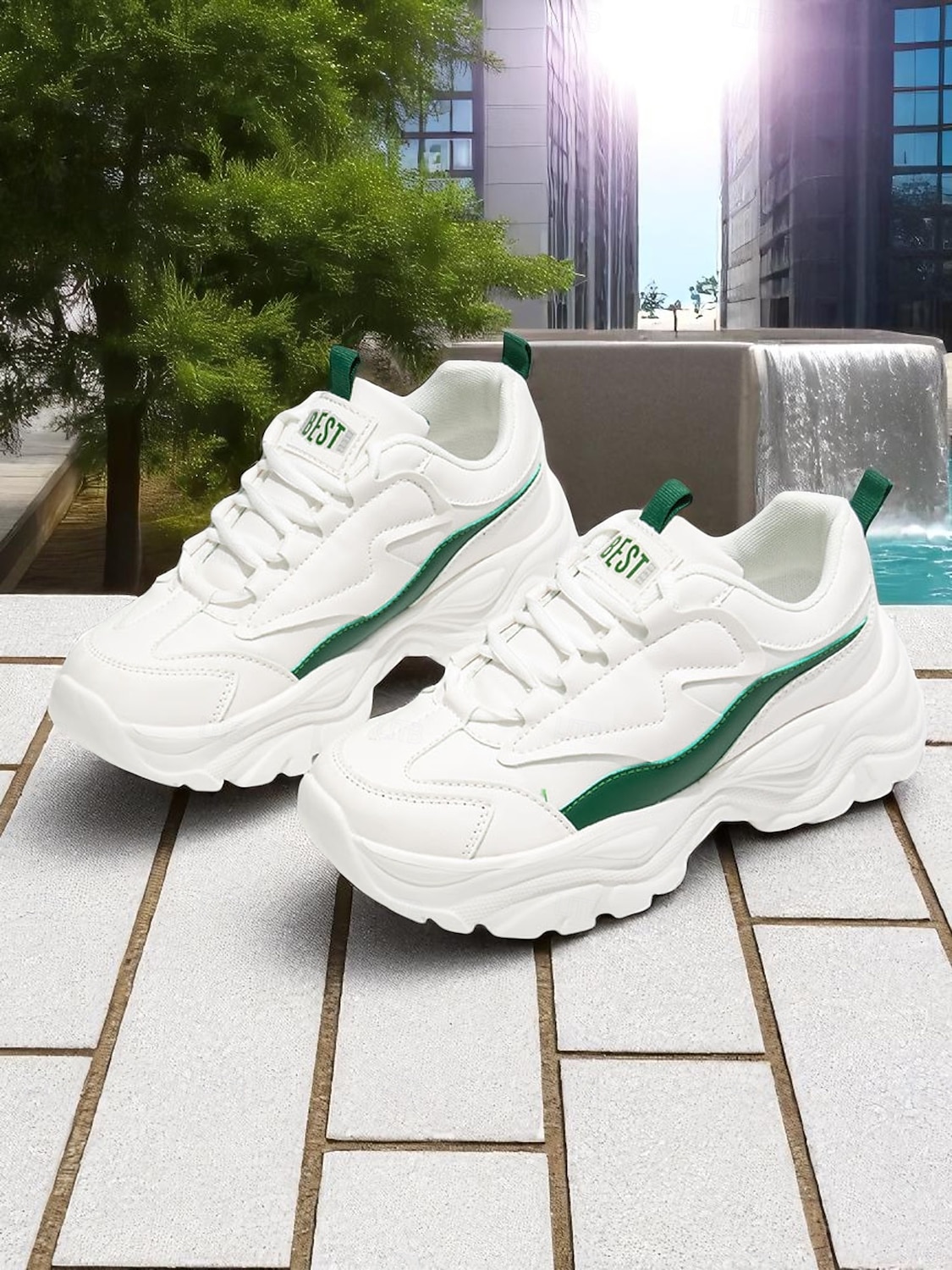 Women's White Chunky Dad Sneakers - Retro Platform Walking Shoes with Wave Design for Urban Outings and Casual Date Looks 2025 - $32.99 –P5