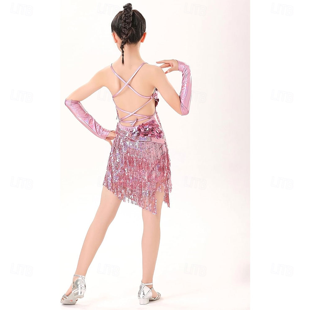 Latin Dance Dress Glitter Tassel Paillette Girls' Performance Party  Sleeveless Natural Sequined 2026 - JOD JD50.64