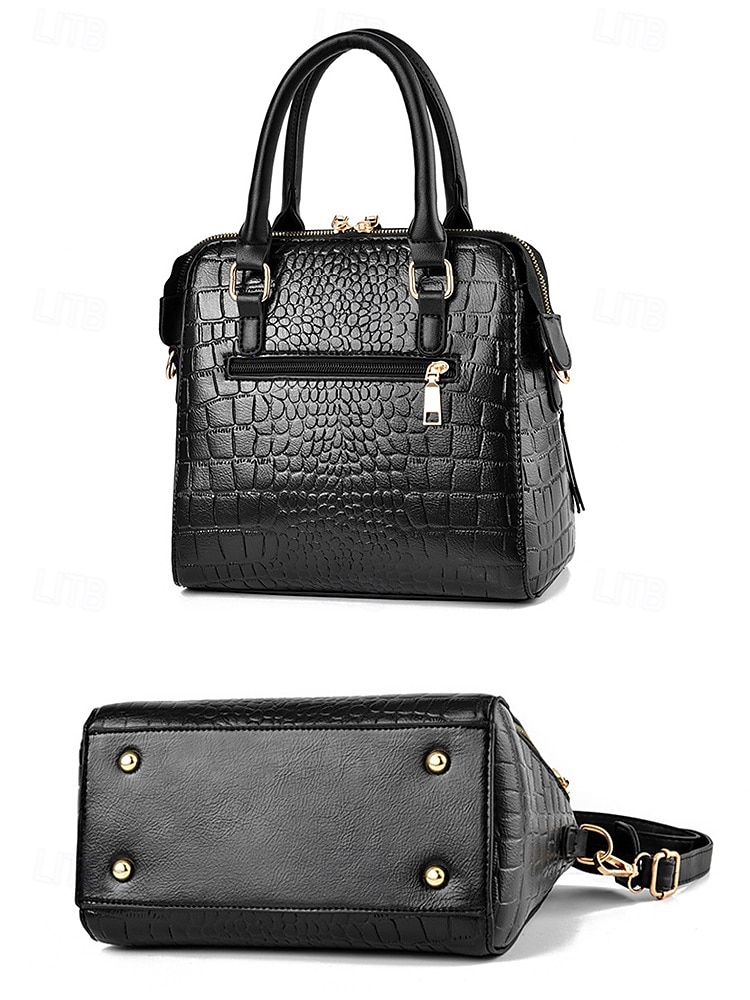 Dámská kabelka z umělé kůže s krokodýlím vzorem a střapcovým přívěskem – elegantní horní ucho a crossbody kabelka do práce, na nákupy i na každodenní výlety 2025 - $19.99 –P6