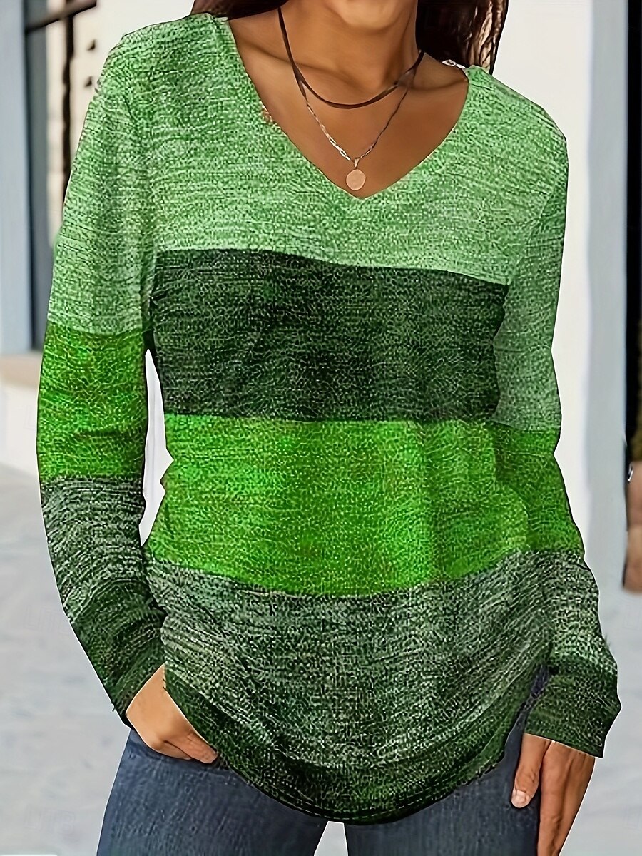 Femmes T-shirt A Ombre Graphique Géométrique ancien Élégant Classique manche longue Col en V Hauts Réguliers Quotidien Imprimé Bleu Violet Orange Vert Printemps Automne de 2025 ? $23.99 –P4