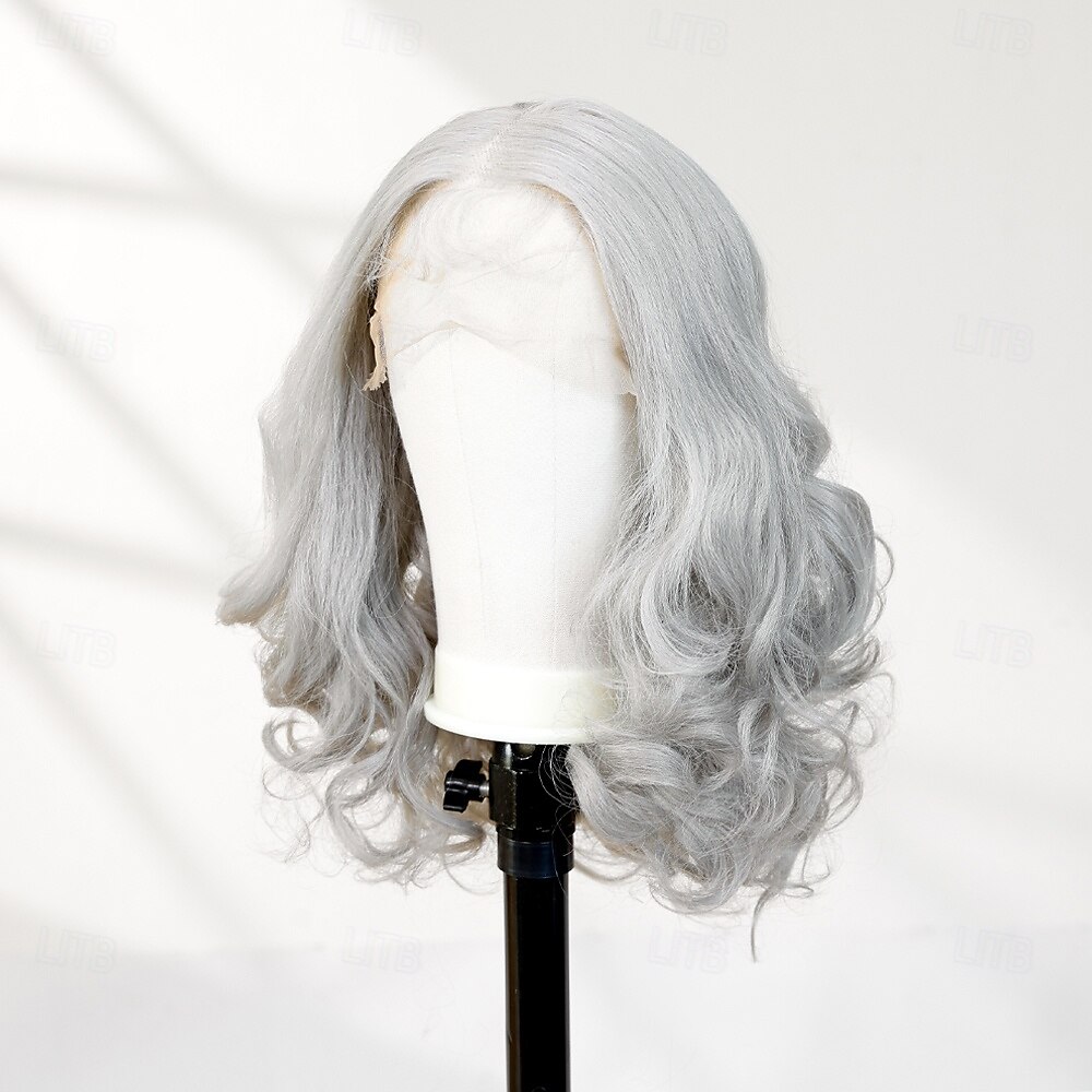 Peluca de encaje sintético Ondulado Grande Estilo 30 pulgada Negro Parte media 13x6 frente de encaje Peluca Mujer Peluca Gris plateado 2025 - $81.99 –P4