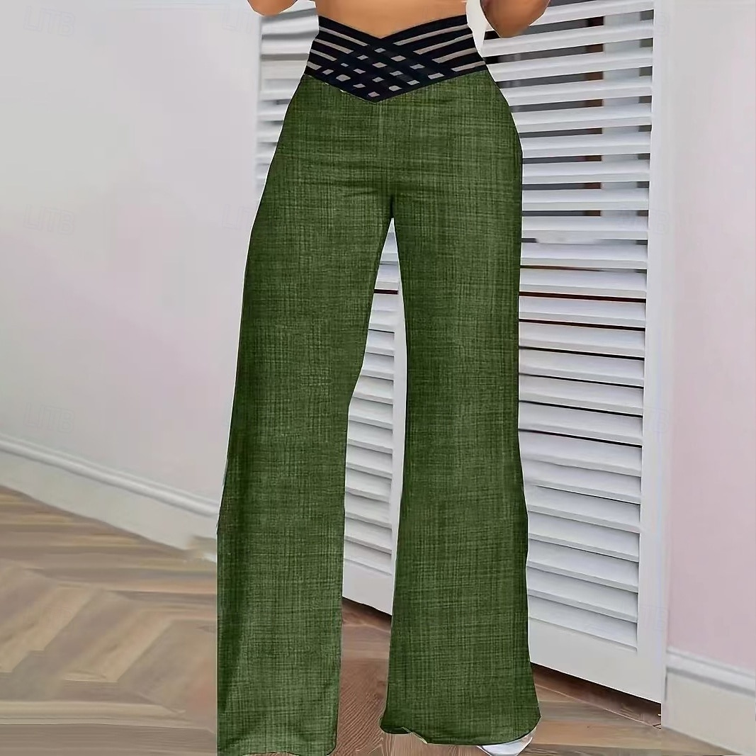 Femmes Culottes Jambe Large Chinos Vacances ancien Style Ethnique Longueur complète Taille haute Couleur Unie Trou Confortable Respirant Doux Micro-Élastique Extérieur Vacances Occasionnel Bleu de 2025 ? $14.99 –P6