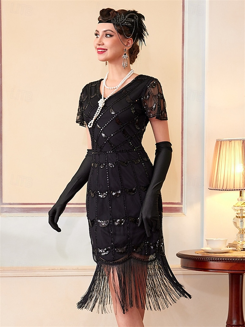 Retro Řvoucí 20s 20. léta 20. století Bubenové šaty Šaty Úbory Velký Gatsby Svatební host Flitry Třásně Maškarní kostým Dámské Vánoce předvečer Všech svatých Karneval Párty a večer Svatební hostina 2025 - $51.99 –P17