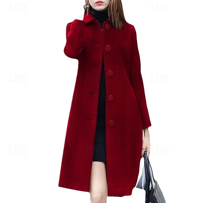 Women's Coat Outdoor Office / Career Fall Winter Long Coat Regular Fit Windproof Warm Comtemporary Stylish Lady Jacket Long Sleeve Plain with Pockets Black Red Royal Blue 2025 - $34.99 –P3