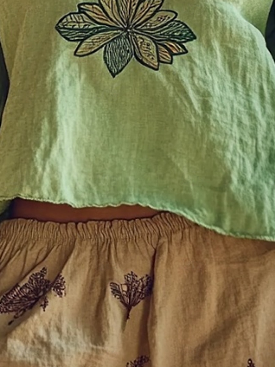 camicetta da donna in stile western, stile boho, con fiori, moderna, casual, a maniche lunghe, scollo a V, normale, per tutti i giorni, per le vacanze, per uscire, stampa verde, estate, autunno. del 2025 a $21.99 –P3