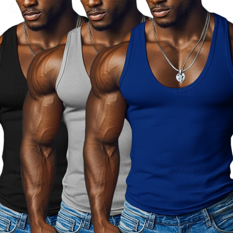 Homens Malha Íntima Camiseta Interior camisa sem manga camisa espancadora Sem Manga Decote Redondo Decote em U Profundo Scoop pescoço Verão Côr Sólida Pit Strip Moda Designer Esportivo 3 Peças de 2025 por $25.99 –P10