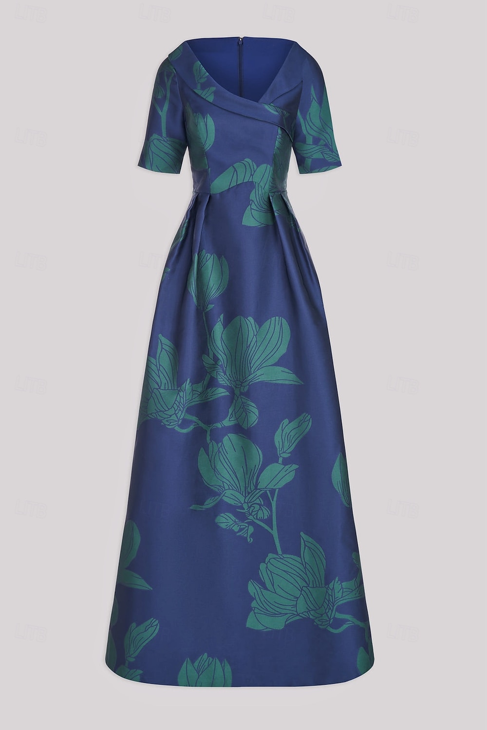 Sukienka wieczorowa A-line elegancka suknia formalna na wesele długości do ziemi półrękaw kołnierz koszulowy kieszeń satynowa z kwiatowym wzorem 2025 - $149.99 –P4