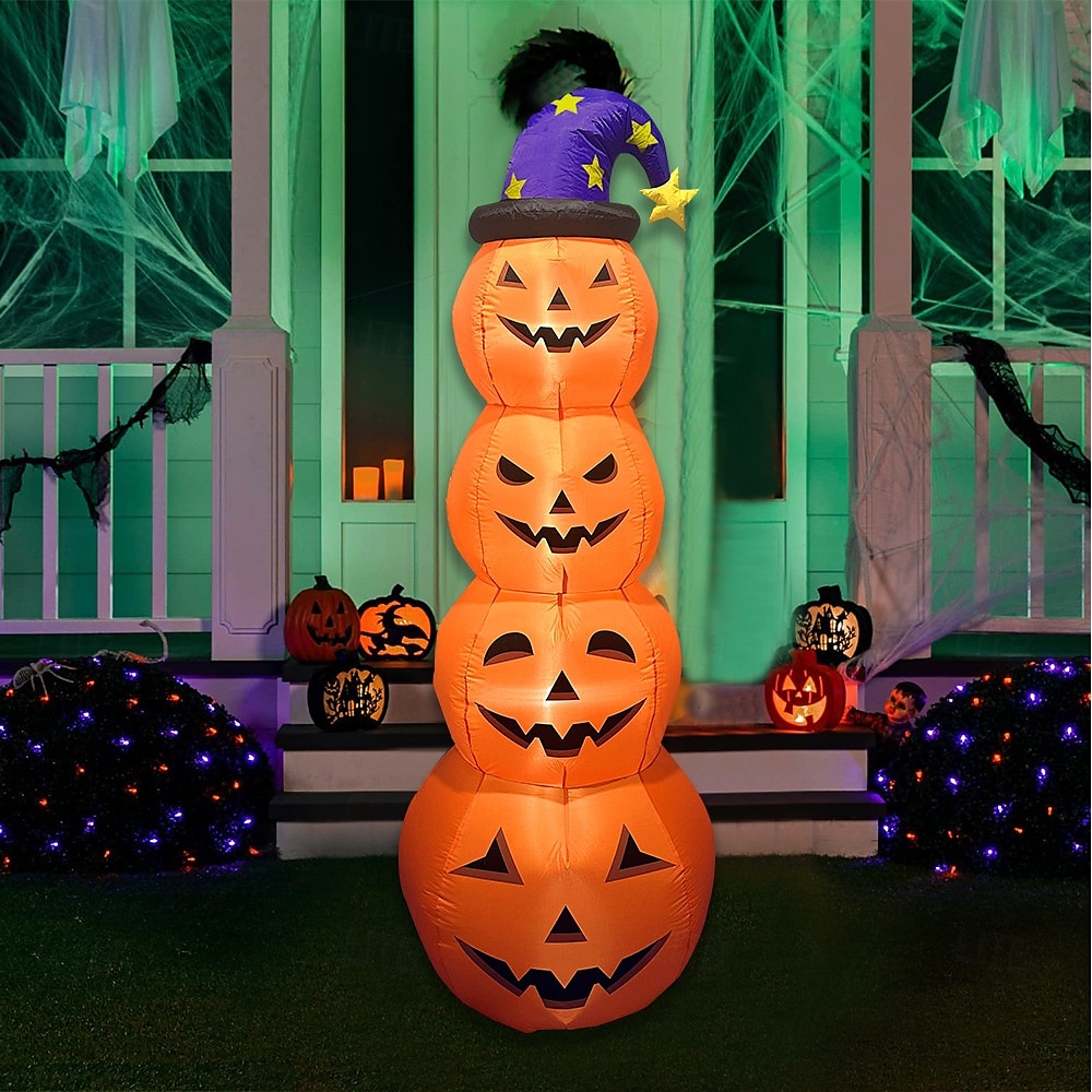 1 Pc 2.4M Halloween Inflatable Pumpkin Luminous Strip Lamp Air Model Courtyard Garden Lawn Path Halloween Party Atmosphere Decorative Lights 2025 - $81.99 –P14
