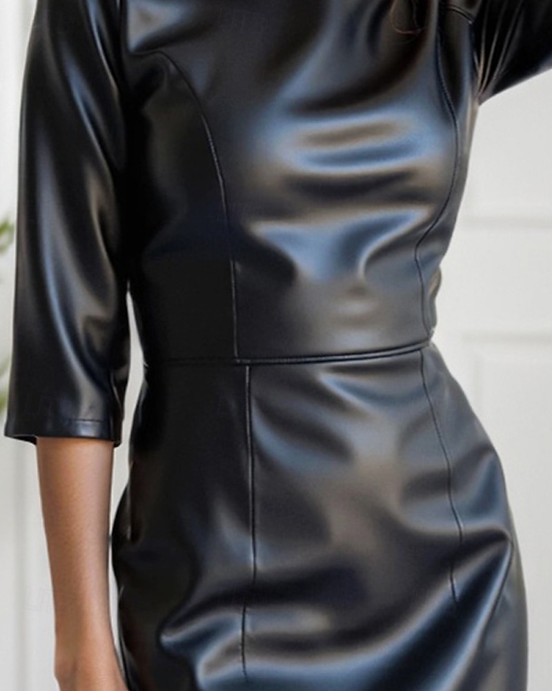 Pentru femei Rochie Mini Rochie din piele Modă Modern În aer liber Vacanță Concediu Fit regulat Simplu Lungime Manșon 3/4 Stil Nautic Negru Vară 2025 - $27.99 –P4