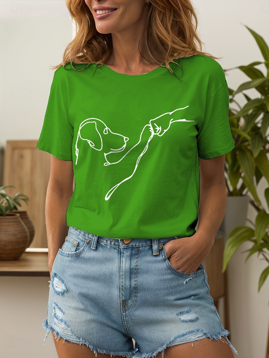Femmes T-shirt Graphique Animal Chien ancien Élégant Classique Manche Courte Col ras du cou Col rond Hauts Réguliers Quotidien Week-end Imprimé Noir et blanc Blanc / Noir Blanche Rose Claire Rouge de 2025 ? $19.99 –P9