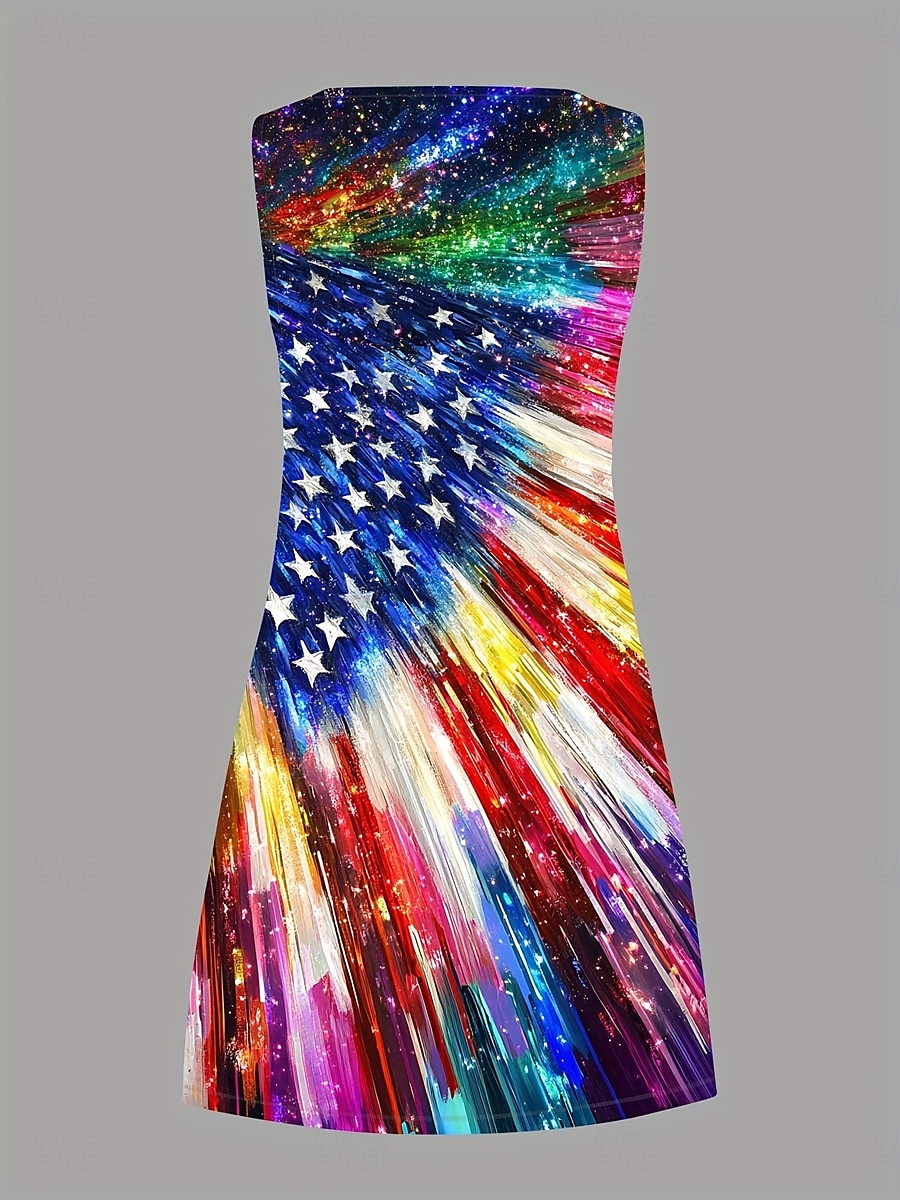 Women's Patriotic Mini Dress A Line Dress Summer Dress Off The Shoulder Dress Vacation Casual Party Daily Regular Fit Graphic Flag Sleeveless U Neck Blue Summer 2025 - $21.99 –P2