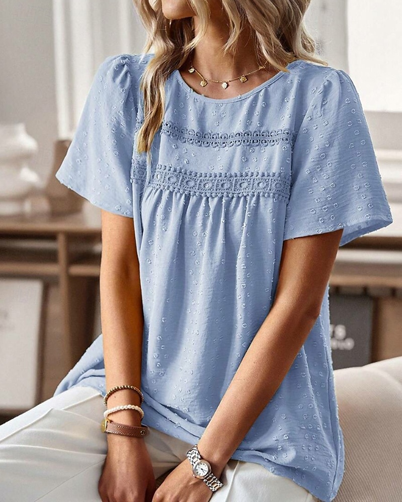 Pentru femei Bluză Buline Modern Casual Manșon scurt Stil Nautic Topuri obișnuite Zilnic Concediu Ieșire Peteci Alb Roz Îmbujorat Albastru Deschis Vară 2025 - $21.99 –P3