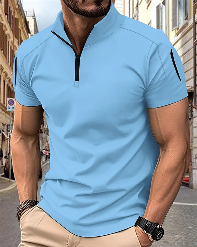 Per uomo Polo con zip a un quarto Maglia da golf Casuale Lavoro Zip a un quarto Manica Corta Essenziale Moderno Semplice Cerniera Estate Vestibilità regolare Bianco Rosa Blu marino Azzurro cielo del 2026 a $20.99 –P10