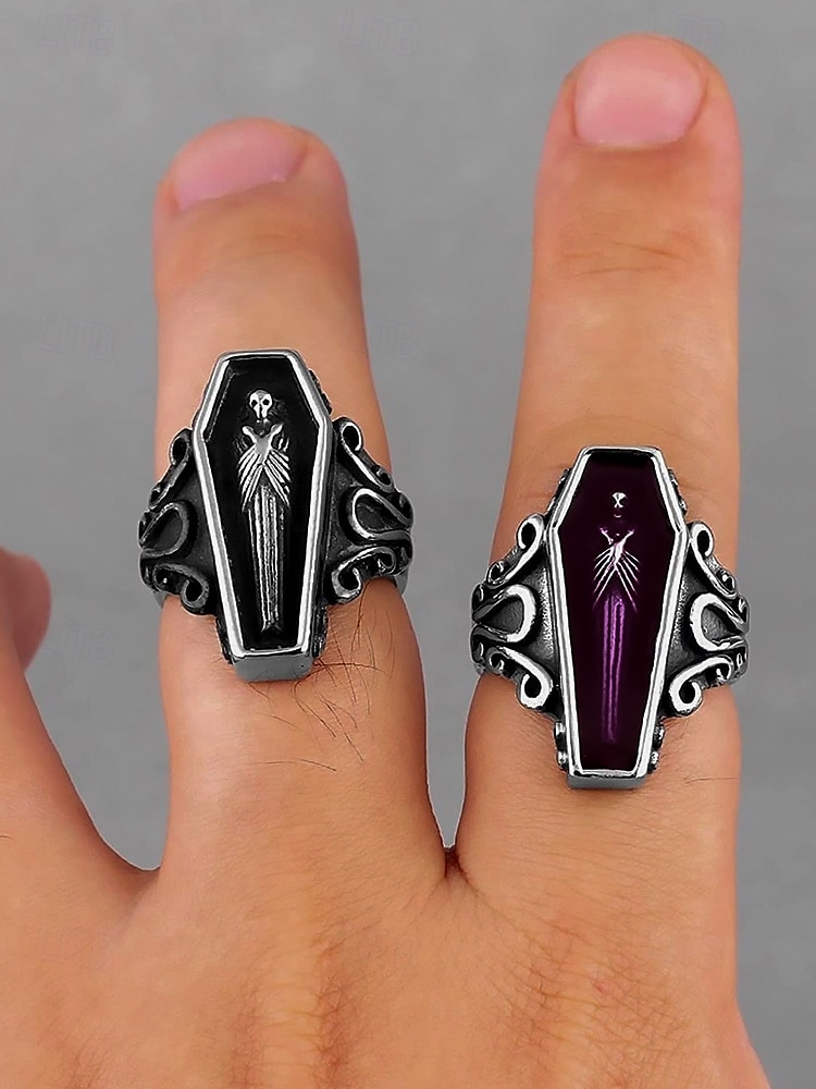 Men’s Gothic Coffin Titanium Steel Ring – Vintage Halloween Party Statement Jewelry with Skeleton Design for Cosplay & Retro Fashion 2025 - $14.99 –P2
