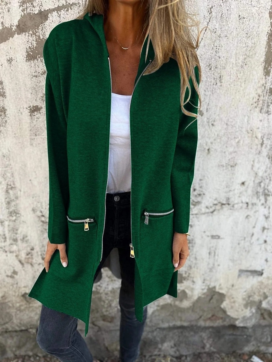 Women's Casual Jacket Hoodie Jacket Breathable Comfortable Zipper Pocket Casual Plain Vacation Street Daily Wear Going out Zipper Regular Hooded Regular Fit Long Sleeve Outerwear Black Red Blue 2025 - $32.99 –P4