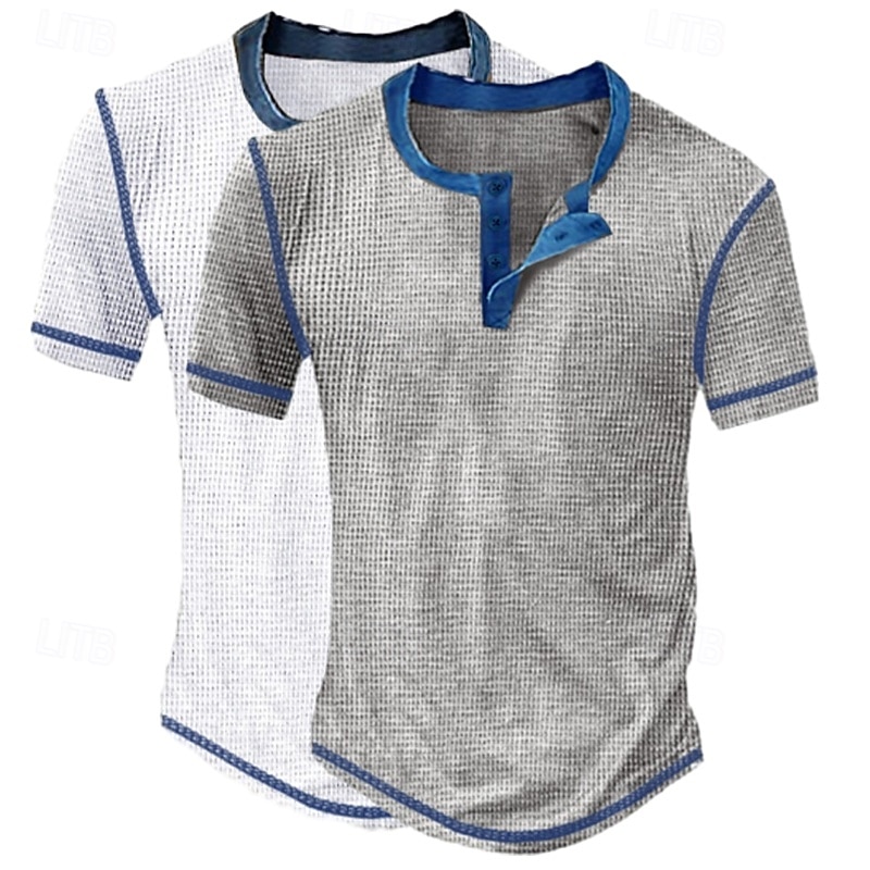Per uomo Maglia Henley a nido d'ape Maglietta Manica Corta Tinta unita Moda Designer Casual Bottoni Confezione multipla Henley All'aperto Casuale Quotidiano Estate Brown + giallo Blu scuro / Blu del 2026 a $30.99 –P11