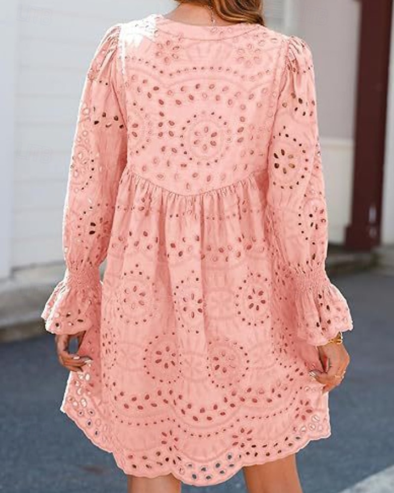 Femmes Mini Robe Robe Décontractée robe ajourée Classique Moderne Quotidien Fête Sortir Coupe régulière Uni manche longue Col en V Noir Blanche Rose Claire Été de 2025 ? $27.99 –P8