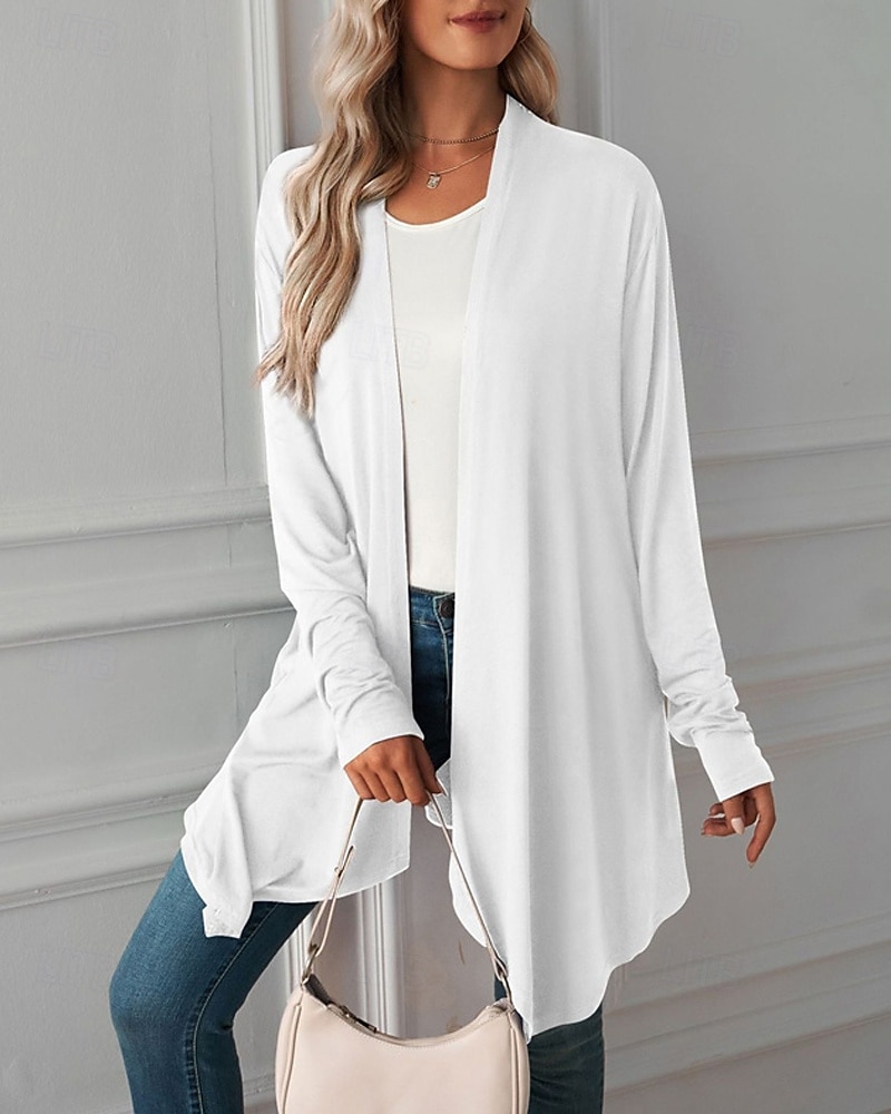 Damen Pullover Strickjacke Urlaub Mode Täglich Einfarbig Gerippt Öffnung vorne Gestrickt Langarm Lange Oberteile Stricken Ferien Ausgehen Wochenende Schwarz Weiß Herbst Winter 2025 - $22.99 –P8