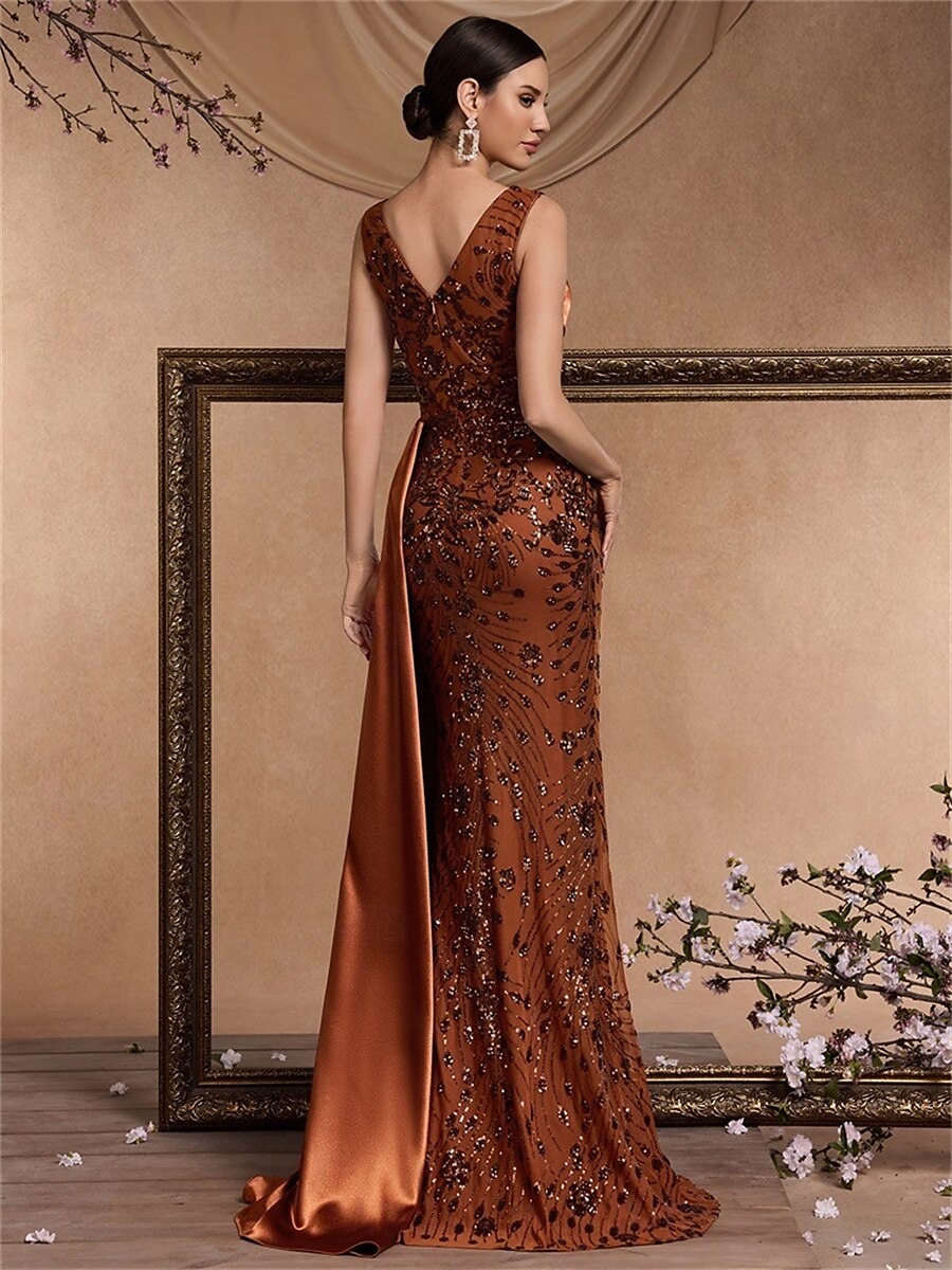 Φόρεμα Σαργκαρ Τράμπα Μπιγκ. Γάμου Elegant Φόρεμα Επίσημο Γάμου Μακριά Χωρίς Μανίκια V Λαιμός Σατέν με Σχίσμα 2025 - $129.99 –P7