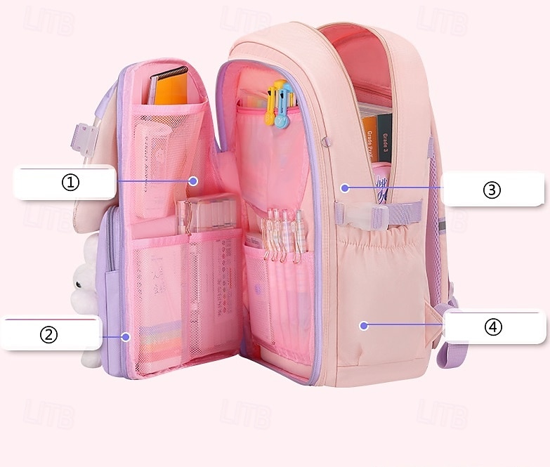 Sac à dos kawaii pour enfants et adolescentes – cartable pastel avec breloque lapin en peluche et organiseur multi-poches pour l'école primaire et le collège de 2025 ? $34.99 –P2