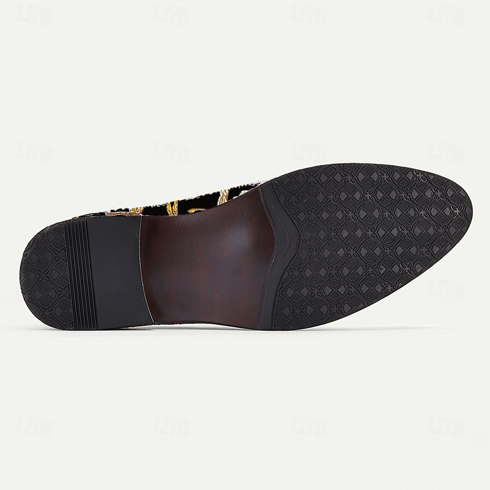 Svarta herrloafers i jacquard med trollsländebroderi, perfekta för kvällssammankomster, bröllop och semiformella tillfällen 2025 - $42.99 –P8