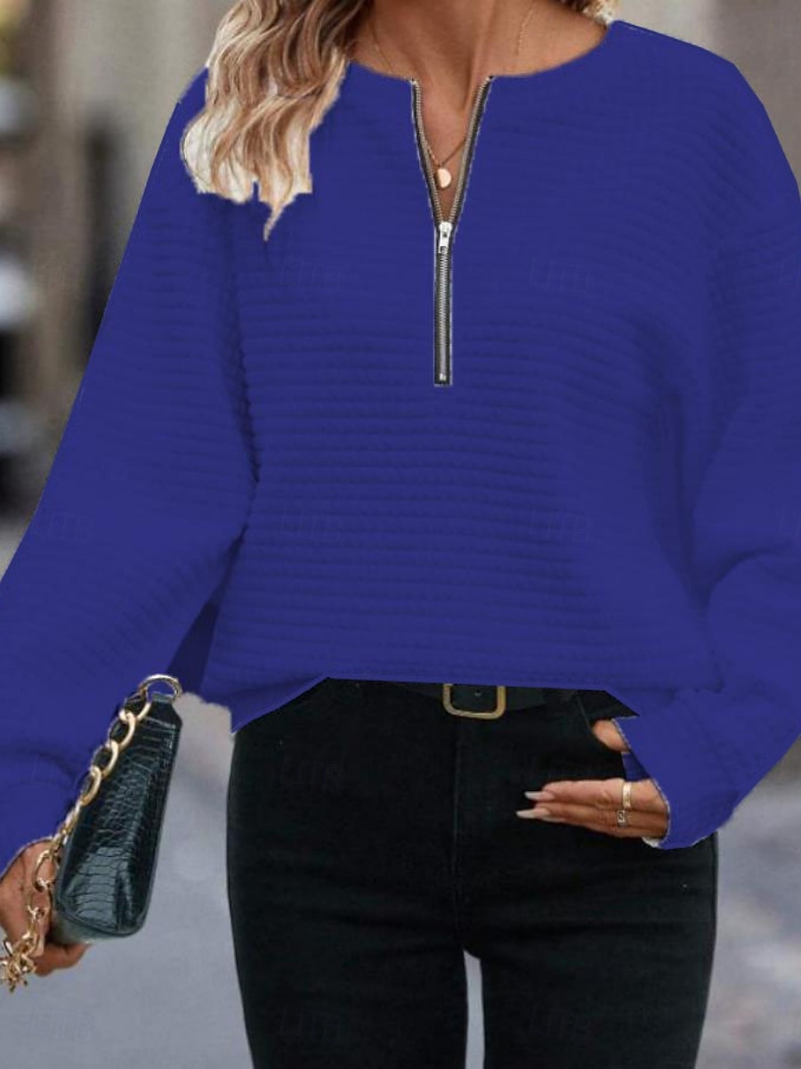 Femmes Chemisier Couleur Unie Élégant Occasionnel manche longue Col ras du cou Hauts Réguliers Quotidien Fermeture éclair Noir Blanche Bleu Fuchsia Abricot Printemps Automne de 2025 ? $25.99 –P5