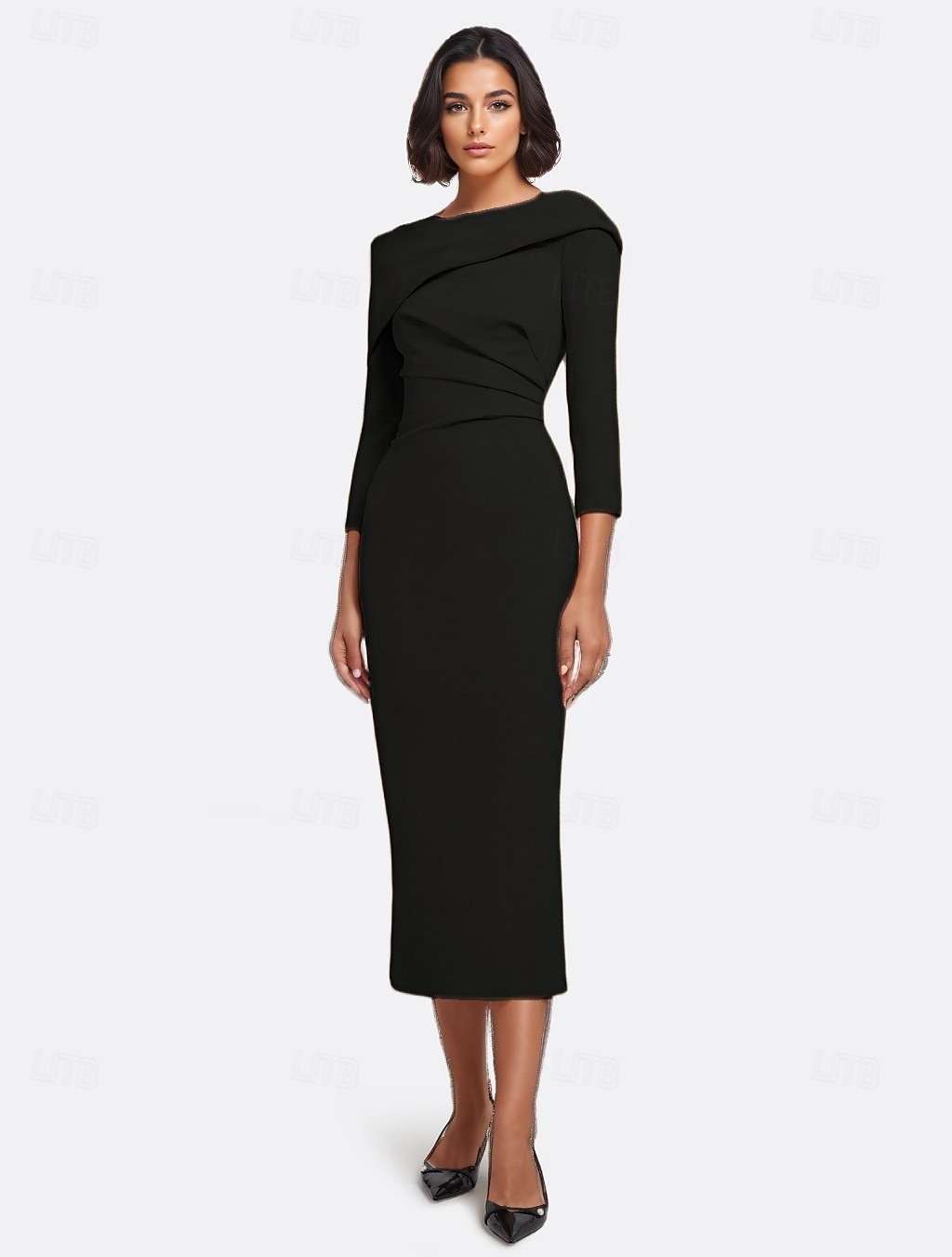 Šaty sheath  sloupec koktejlové šaty Elegantní šaty formální svatební host délka nad kotníky rukáv 3/4 bez ramene elastická krepa s nařasením 2025 - $119.99 –P5