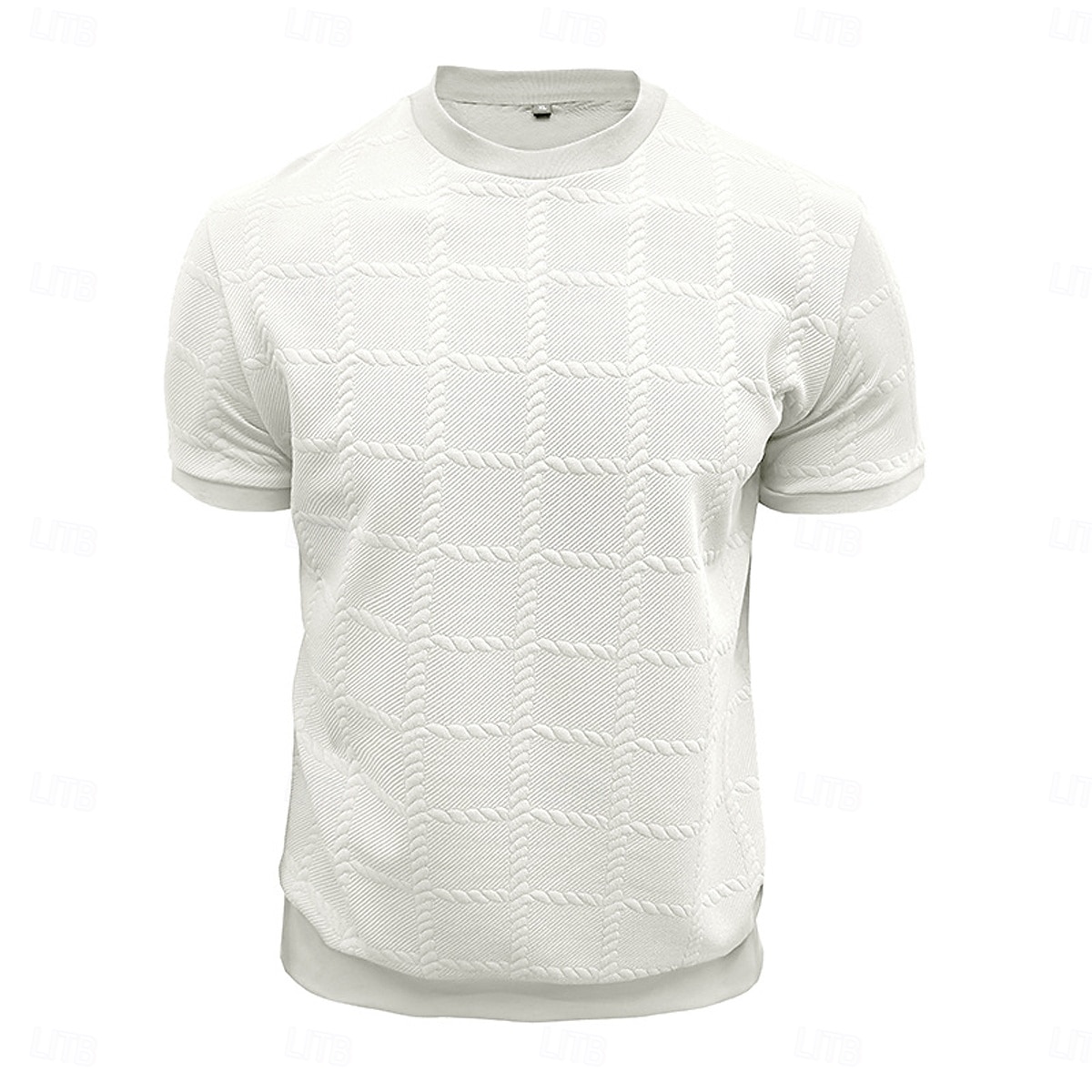 Hombre Camiseta de gofre Camiseta Tee Camisa manga corta Manga Corta Cuello Barco Verano Todas las Temporadas Plano Moda Design Básico Jacquard Casual Vacaciones Calle Blanco Camiseta superior para 2026 - $20.99 –P2