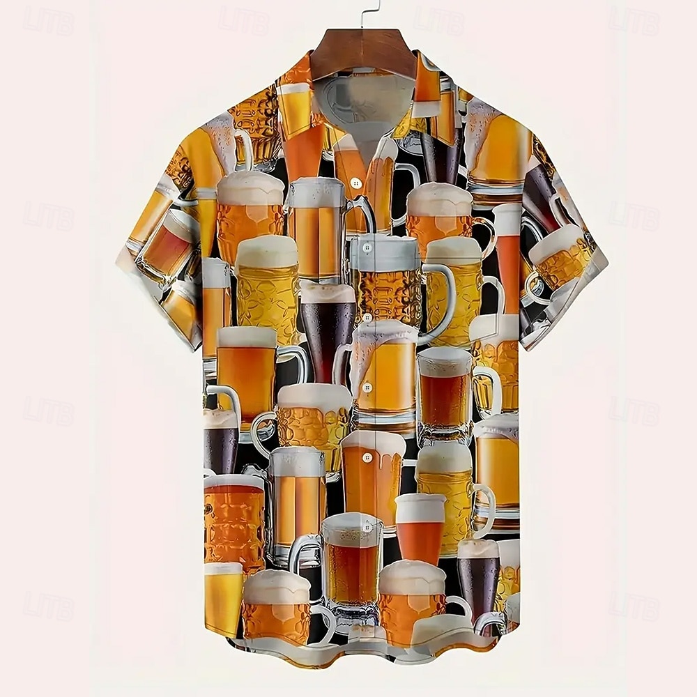 Bărbați Bere Oktoberfest Cămașă Cămașă de vară Camașă cu nasturi Manșon scurt Moda Casual În aer liber Concediu Vară Primăvară Răsfrânt Imprimare 3D cămăși cu guler Un buzunar frontal Galben Roz 2026 - $25.99 –P5