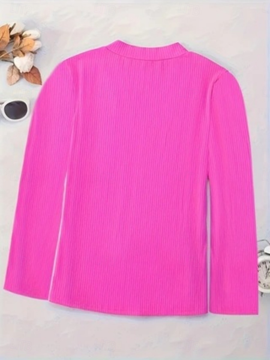 Dames Blouse Effen Kleur Basic Casual Lange mouw V-hals Normale tops Dagelijks blauw Fuchsia Licht Blauw Zomer Lente 2025 - $18.99 –P4