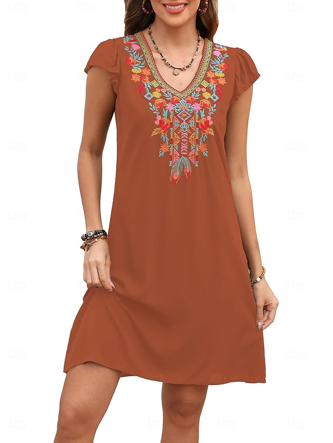 Women's Mini Dress Casual Dress Fashion Modern Elegant Dress Cap Sleeve Wedding Daily Date Regular Fit Floral Embroidery Sleeveless V Neck Black White Orange Summer 2025 - $27.99 –P15