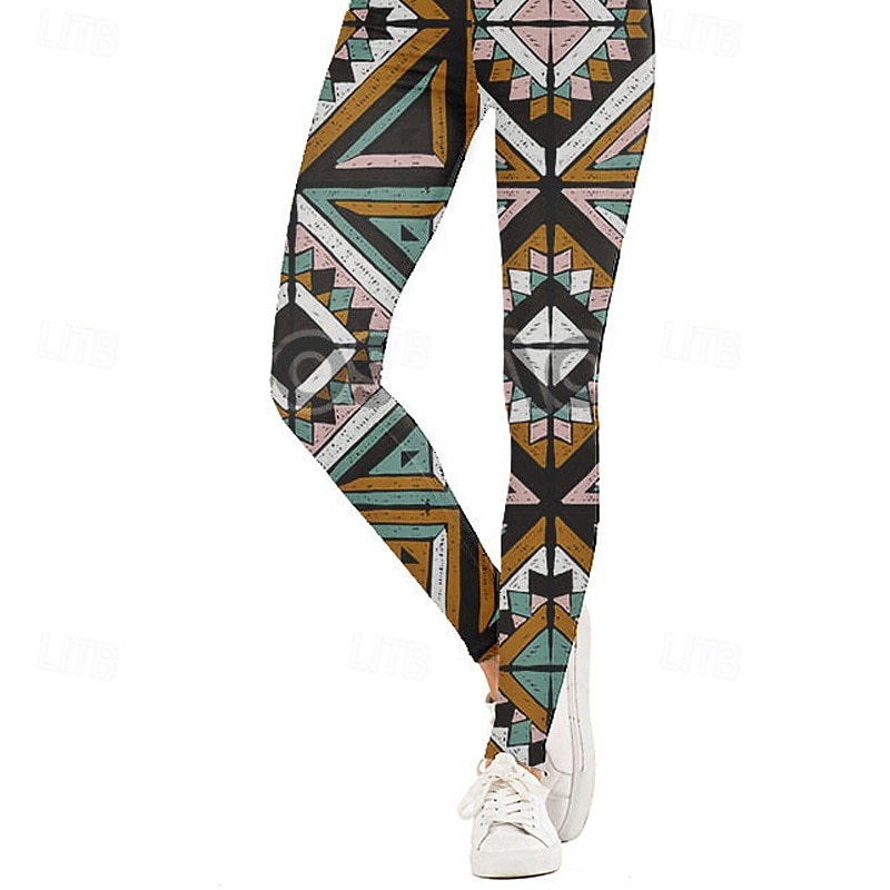 Mulheres Calças Leggings Roupa de rua Casual Comprimento total Natural Geométrico Cintura elástica Imprimir Confortável Exterior Ao ar livre Férias Feriado Roxo cáqui Outono Normal de 2025 por $14.99 –P2