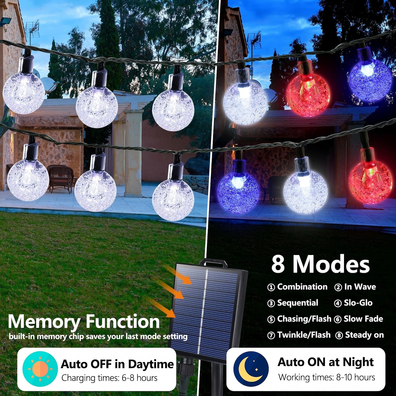 1 Pc Patriotic Solar String Lights 12M-100 LED, for 4th of July Independence Day 250th Anniversary Memorial Day, Red White Blue Bubble Ball Light String Party 2026 - $26.99 –P2