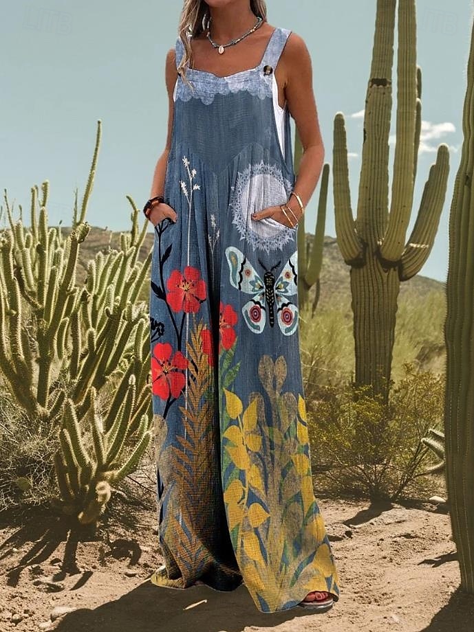 Mujer Conjuntos inspirados en el lino Activo Floral Sin Mangas Perneras anchas Vacaciones Hogar Holgado Negro Blanco Amarillo Verano 2025 - $39.99 –P5