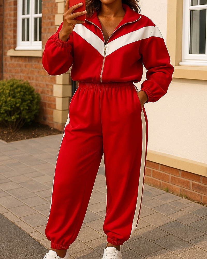 Γυναικεία Φόρμα Αθλητικές Φόρμες Παντελόνι για στίβο Τσέπη με φερμουάρ Μονόχρωμο Ρούχα σύνολα Άνοιξη Φθινόπωρο Μαύρο Λευκό Γυμναστήριο Εκπαίδευση Τρέξιμο Αντιανεμικό Μακρυμάνικο Αθλητισμός 2026 - $41.99 –P8