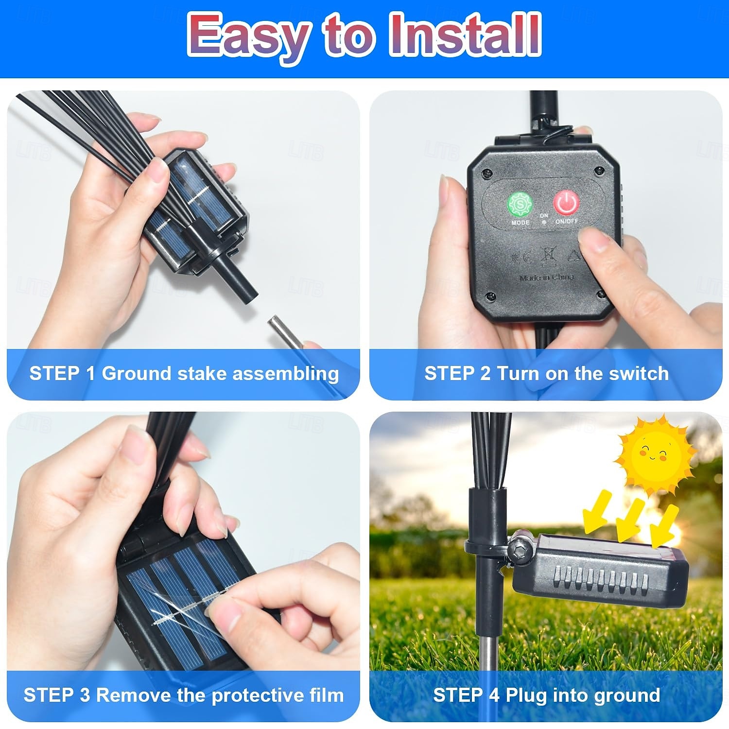 2 шт. патриотичных 12 головок солнечных светильников с огнями светлячков водонепроницаемых для Дня независимости 4 июля 250-й юбилей День памяти сад газон дорожка вечеринки патриотическая атмосфера 2026 - $26.99 –P7