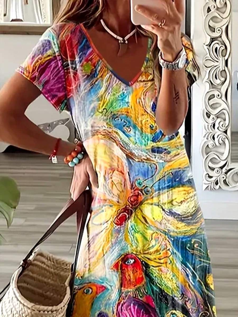 Pentru femei Rochie Maxi Rochie casual Rochie de Vară Rochie A line Elegant Vacanță Casual Plajă Fit regulat Floral Grafic Abstract Manșon scurt În V Colourful Albastru piscină Mov Vară Primăvară 2025 - $28.99 –P2