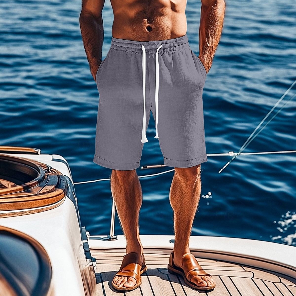 Per uomo Shorts Shorts di Lino Pantaloncini Estivi Shorts da Spiaggia Tasca Coulisse Elastico in vita Semplice Comodità Traspirante Lunghezza al ginocchio Vacanza Ferie Spiaggia Vacanza Hawaiano Nero del 2025 a $21.99 –P11