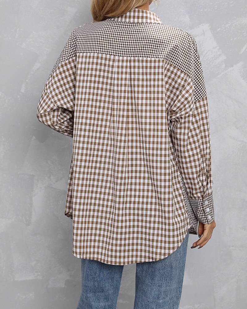 Per donna Camicia Blusa Plaid Moderno Casual Manica Lunga Colletto a Camicia Top Regolari Quotidiano Uscire Tasca Bottoni Viola Marrone Autunno del 2025 a $23.99 –P4