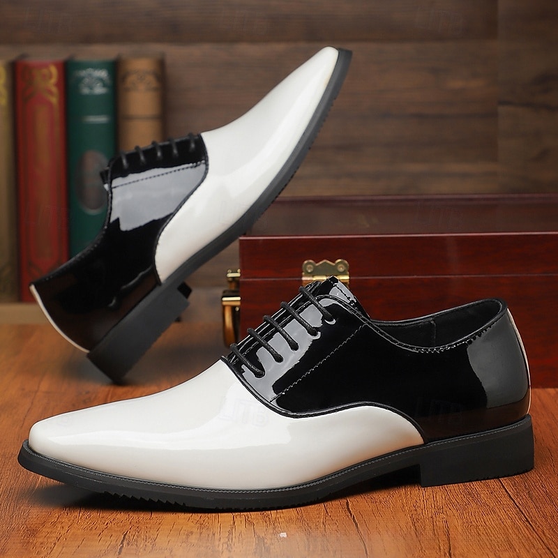 scarpe oxford da uomo in vernice bianca e nera – classiche scarpe formali con lacci per matrimoni, serate di gala ed eventi serali del 2025 a $42.99 –P4
